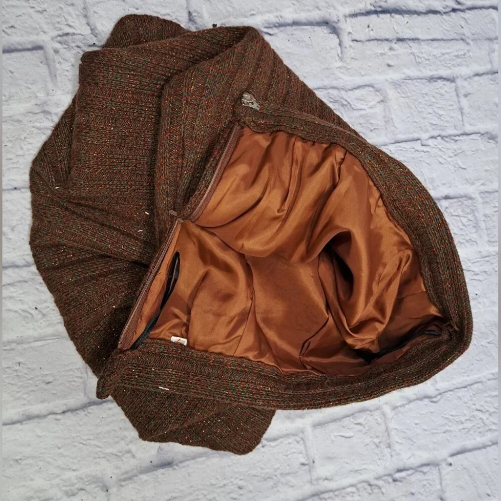 Vintage 70s 60 San Yuet Women's 2 Pc Set Skirt Jacket Suit Brown Japan Small 25W - Picture 11 of 14